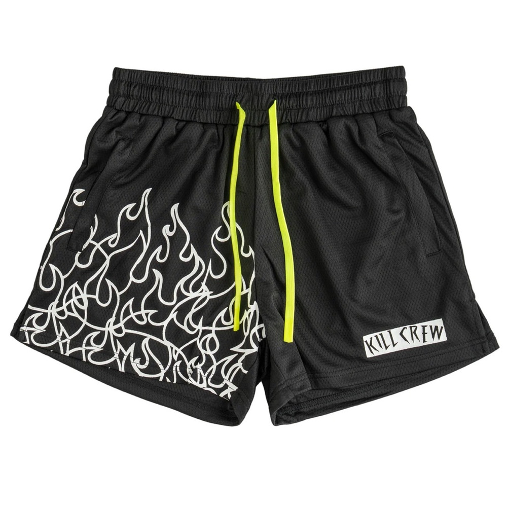 Kill Crew Black and White Athletic Shorts with Neon Accents